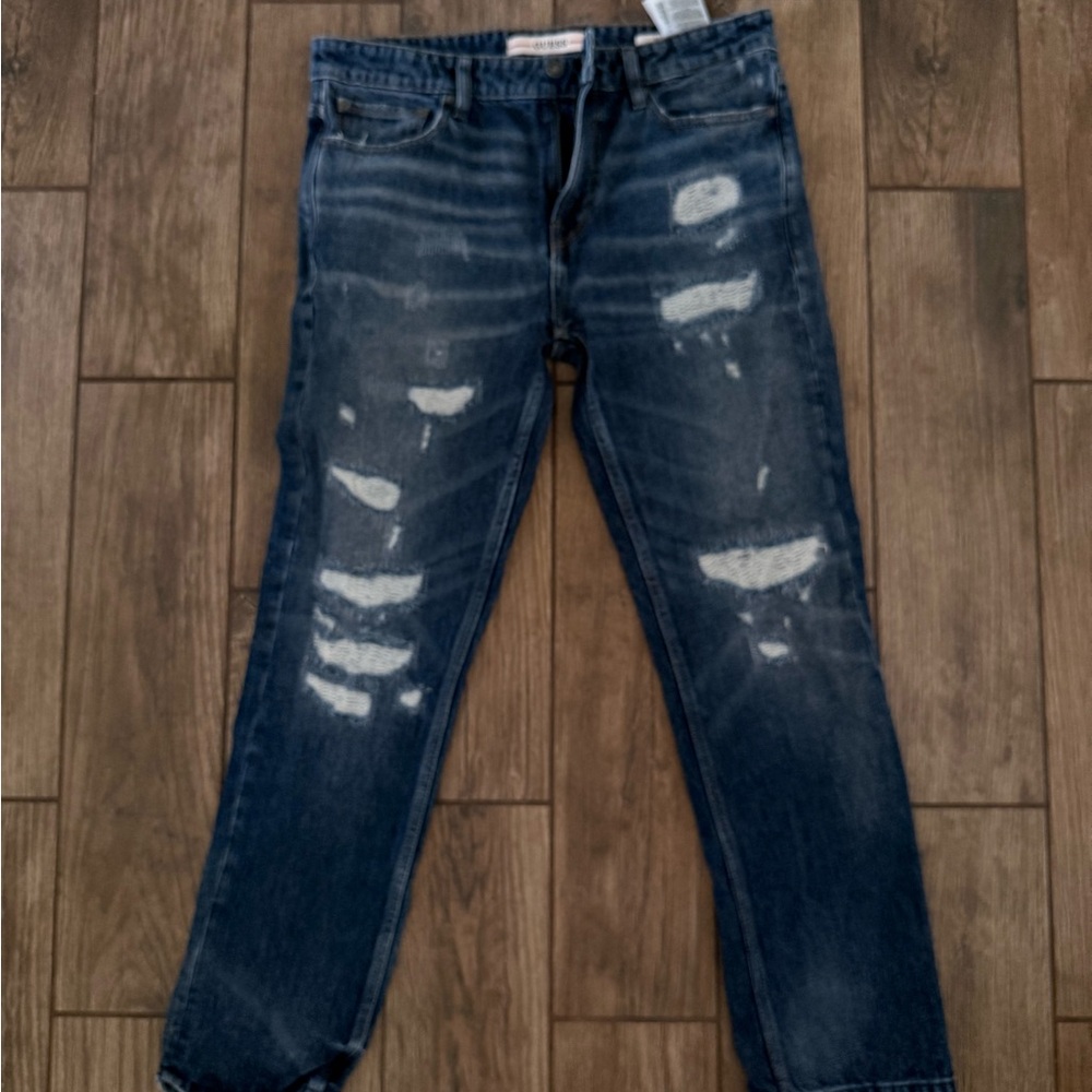 Guess Men's Slim Straight Distressed Jeans - Dark Blue